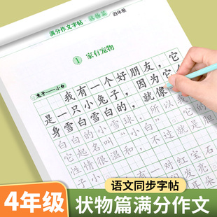 作文素材大全小学版 四年级满分作文字帖练字帖状物篇小学生专用楷书正楷字帖练字 上下册语文同步好词好句优美句子训练积累练字本