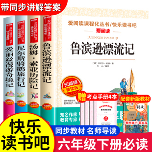 老师推荐 全套4册六年级下册必读 课外书原著完整版 鲁滨逊漂流记正版 爱丽丝漫游奇境尼尔斯骑鹅旅行汤姆索亚历险记快乐读书吧6上游