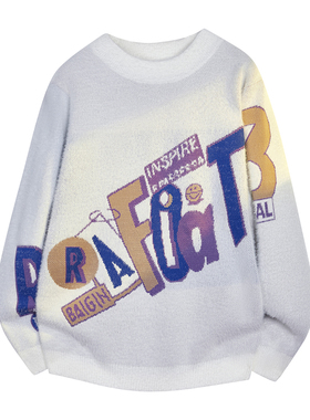 水貂绒2025新款情侣装男女款宽松潮牌字母毛衣男毛线衣男圆领打底