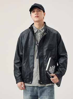 2025年秋季新款立领复古皮衣夹克男外套上衣冬季防风保暖机车夹克