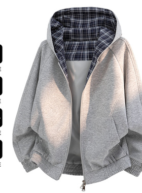 2026新款假两件潮牌复古连帽卫衣春秋长袖开衫运动休闲美式外套男