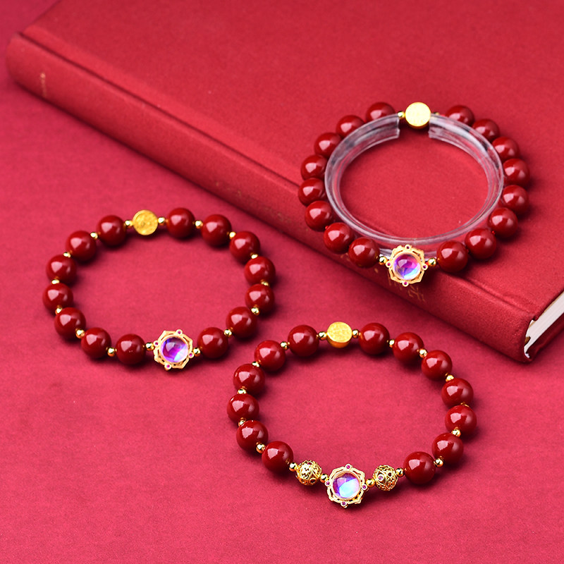 朱砂极光石手链男女五路财神福牌转运珠镂空手串项链饰品礼物