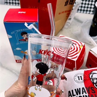 适配肯德基联名孙颖莎玻璃杯子配件专配款杯盖吸管盖防尘盖配盖子