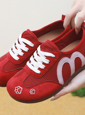 复古爆款红色德训鞋春季新款丑萌百搭女休闲运动鞋时尚老北京布鞋