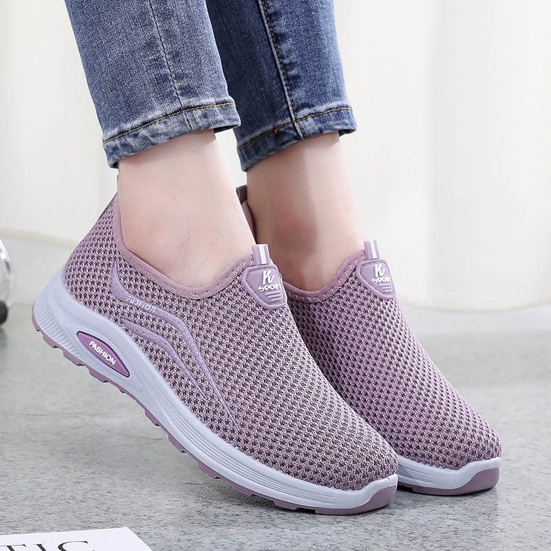 夏季网面中老年一脚蹬妈妈鞋透气镂空休闲运动鞋老北京布鞋女网鞋