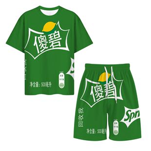 2025新款夏季爆款趣味傻碧饮料套装3D印花男女同款搞笑潮流短袖衣