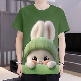 T恤衫 简约款 可爱呆萌小兔子3d印花T恤圆领爆款 夏天洋气潮流短袖