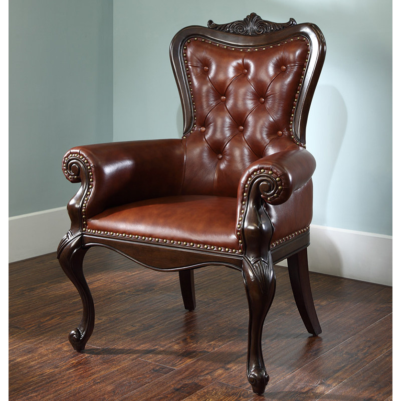 实木书椅 美式高档休闲椅 全实木书椅 真皮坐椅 欧式老板椅电脑椅