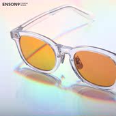 enson9高级板材透明浅茶色太阳镜潮男女 复古防紫外大脸方框墨镜