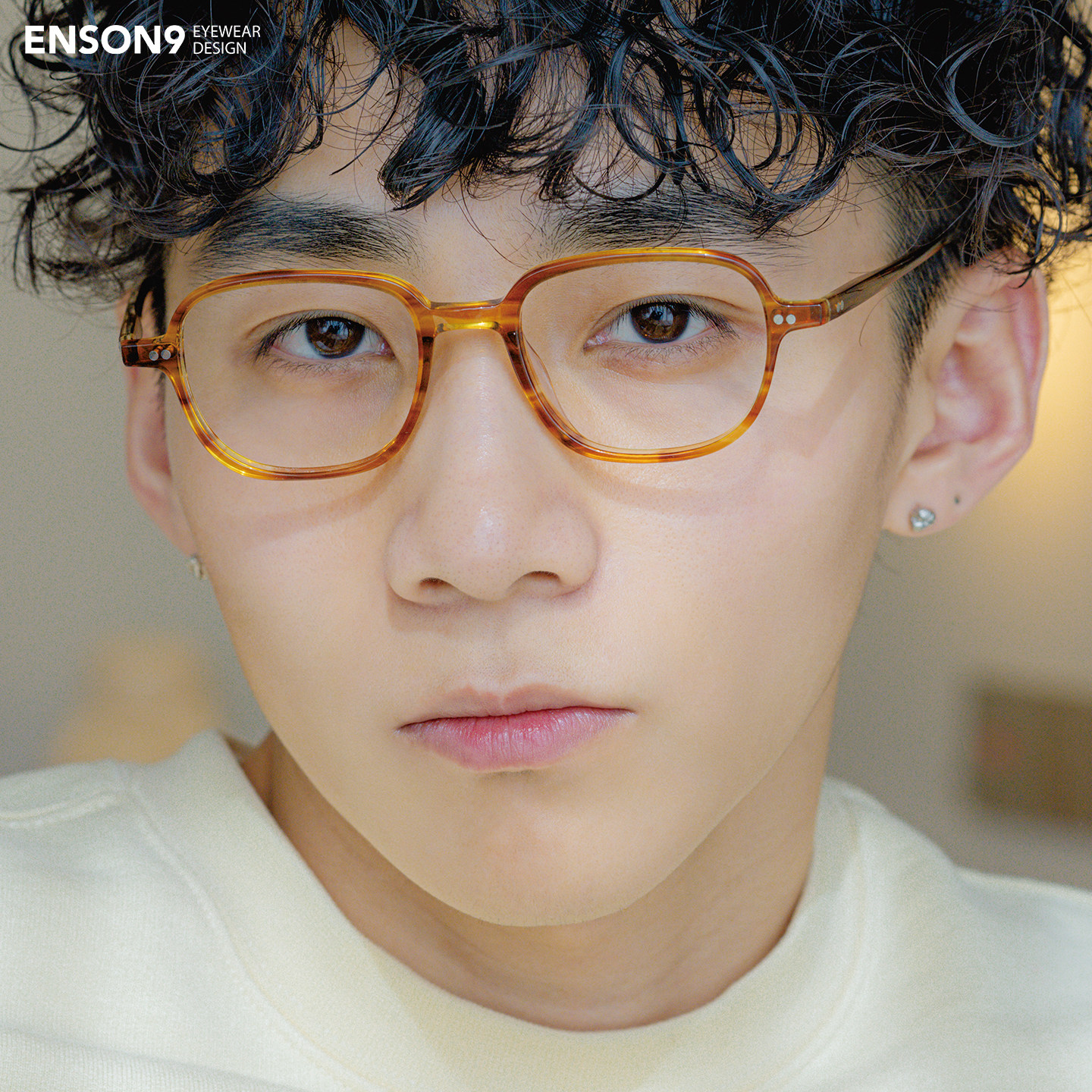 enson9复古板材小方框潮男女 轻盈细框板材琥珀色配近视平光镜架