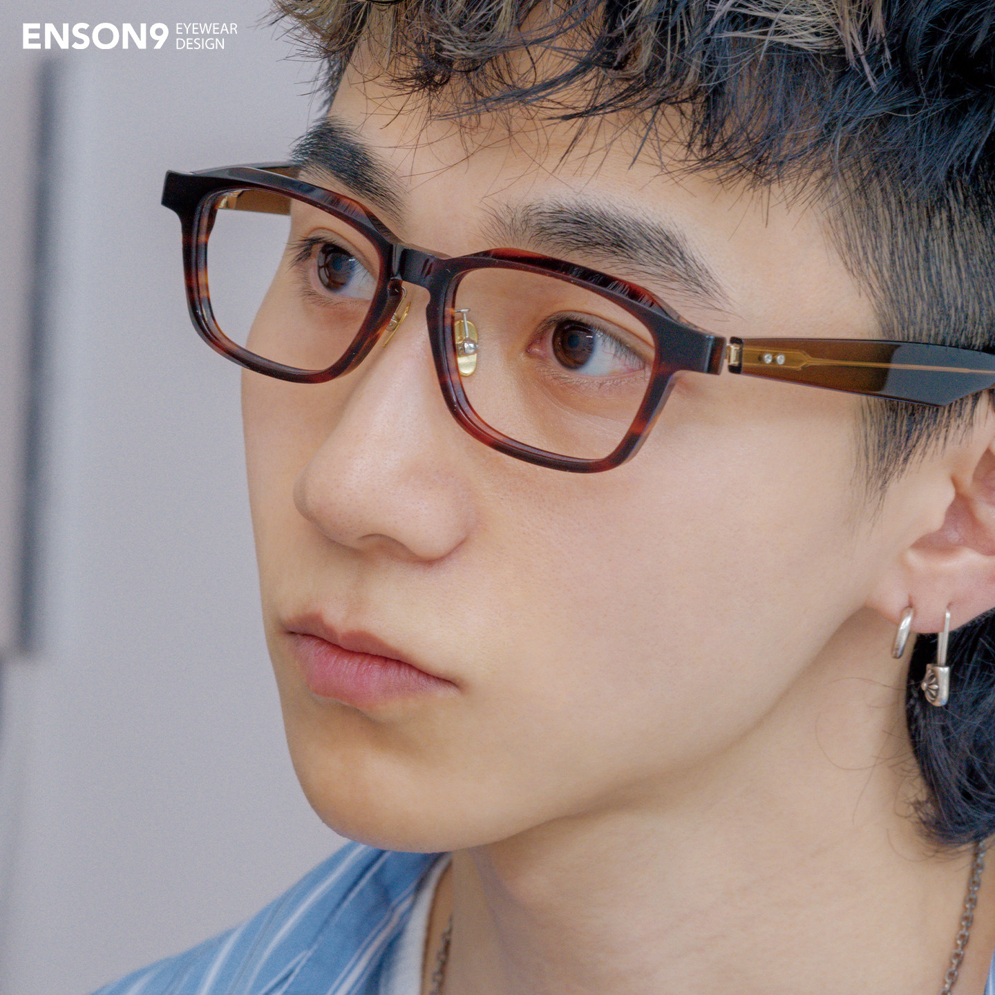 enson9粗框板材立体长方形眼镜潮男女 复古玳瑁色窄框近视平光镜