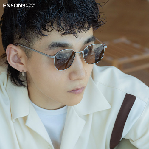 enson9哑光β钛偏光复古方框墨镜
