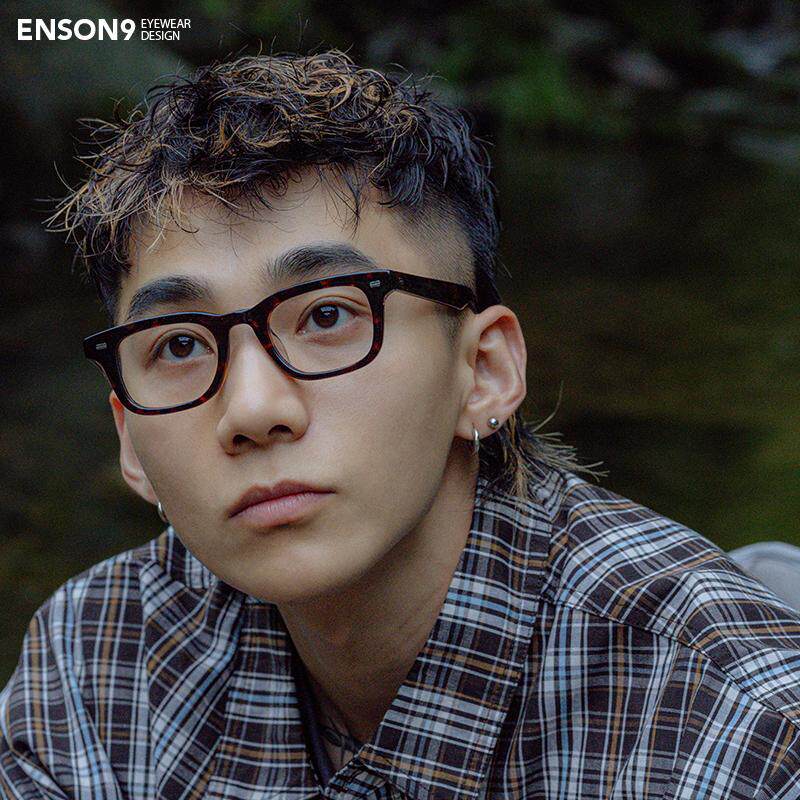 enson9日系复古石纹色小方框眼镜潮男女 个性板材配近视平光镜架