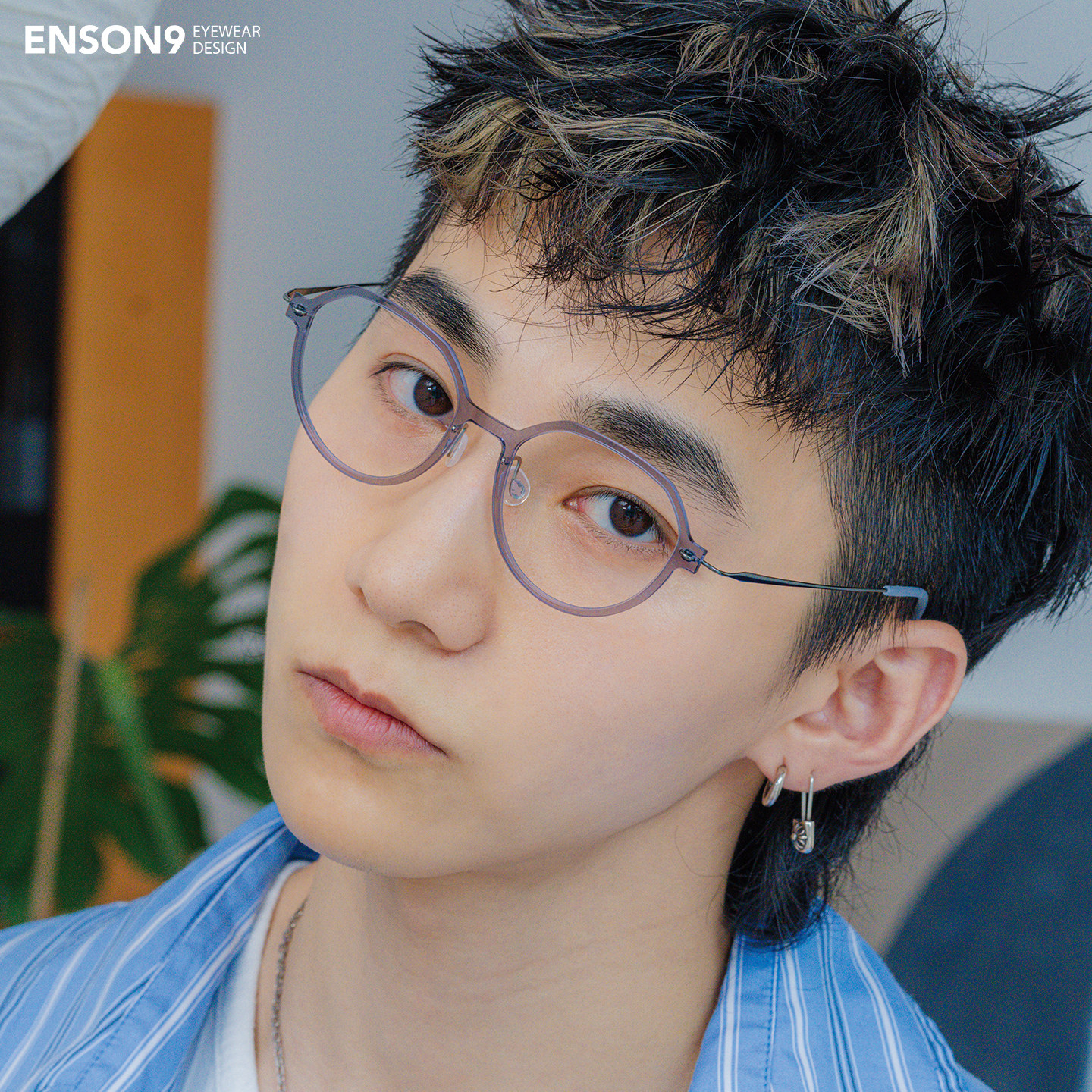 enson9超轻薄纯钛尼龙上平下圆框潮男女 半透明可配近视平光镜架