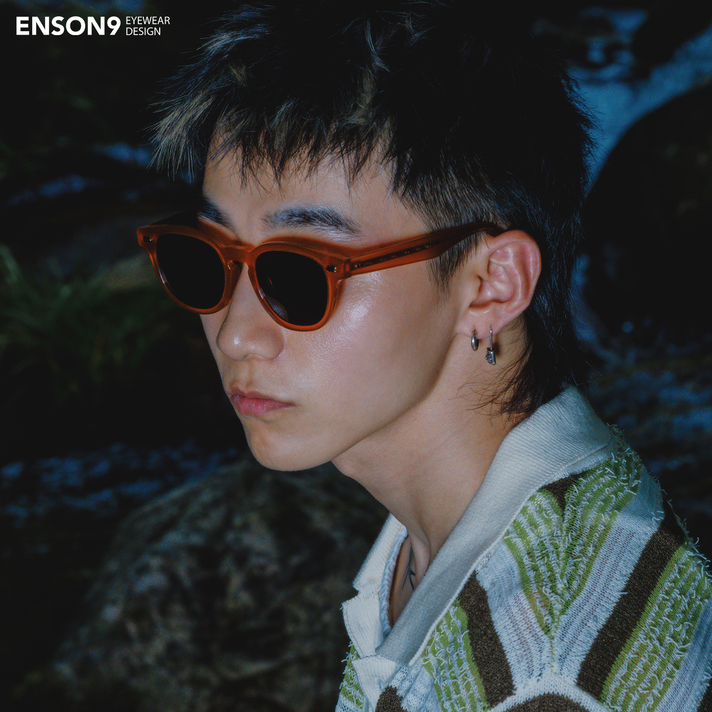 enson9高级户外板材半透方框墨镜潮男女 复古粗框大框橘色太阳镜