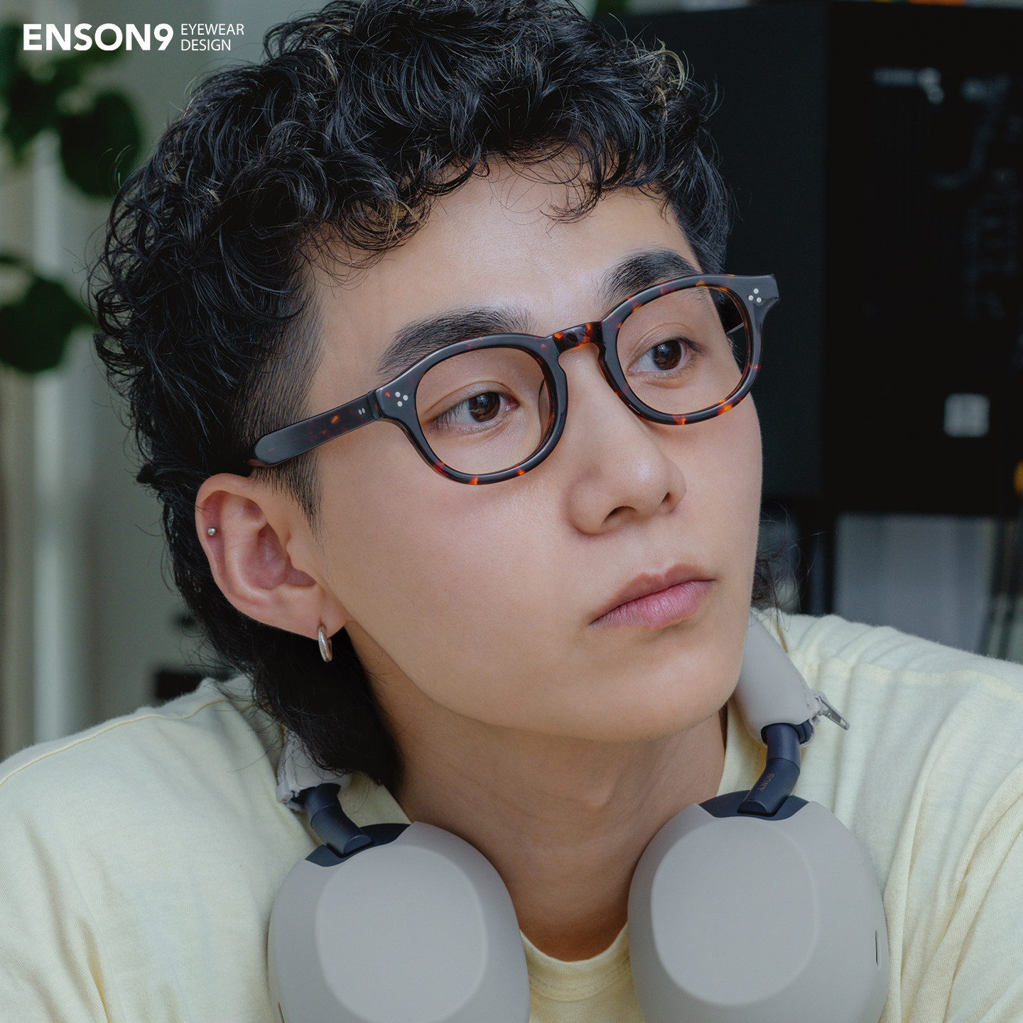 enson9高级板材小方框眼镜潮男女 复古玳瑁石纹色粗框近视平光镜