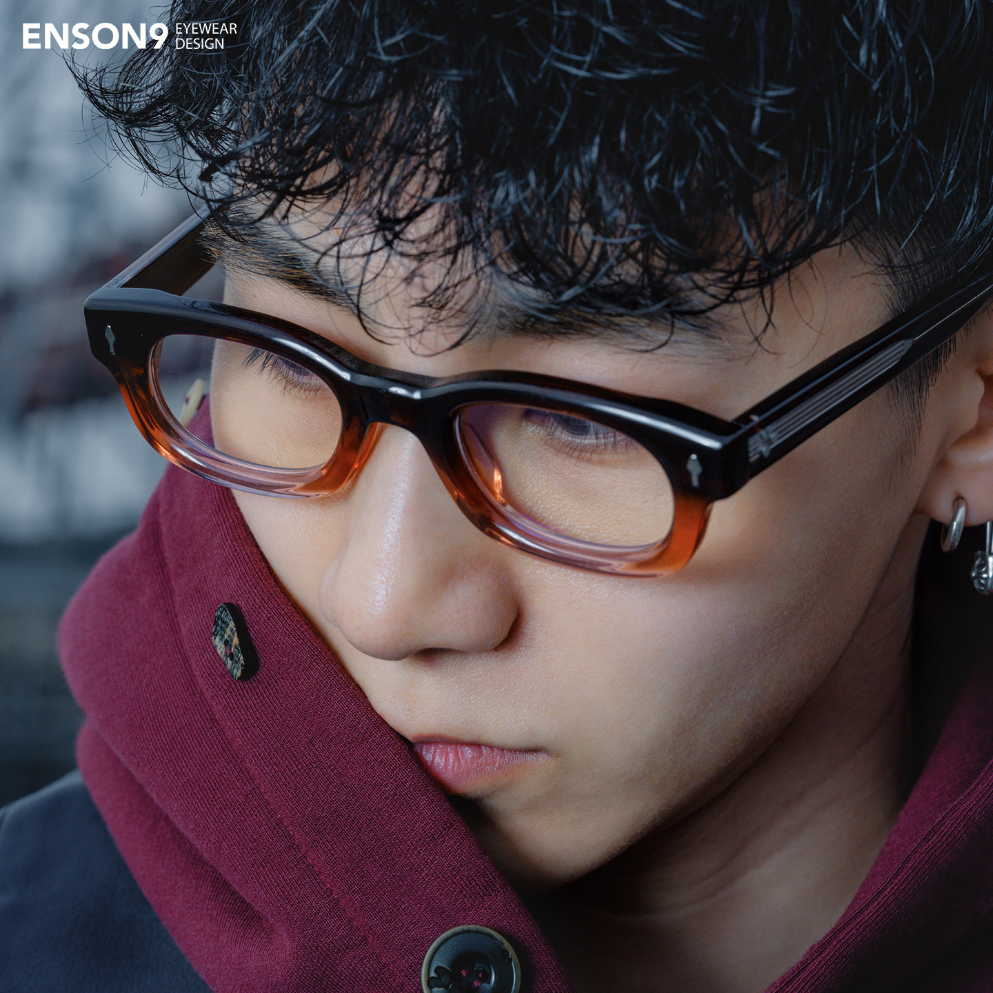 enson9复古小窄方框眼镜潮男女 高级粗框板材半透拼色近视平光镜