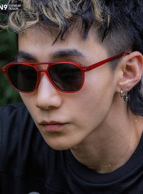 enson9复古飞行员板材蛤蟆镜潮男女 痞帅Y2K红色大方框偏光太阳镜