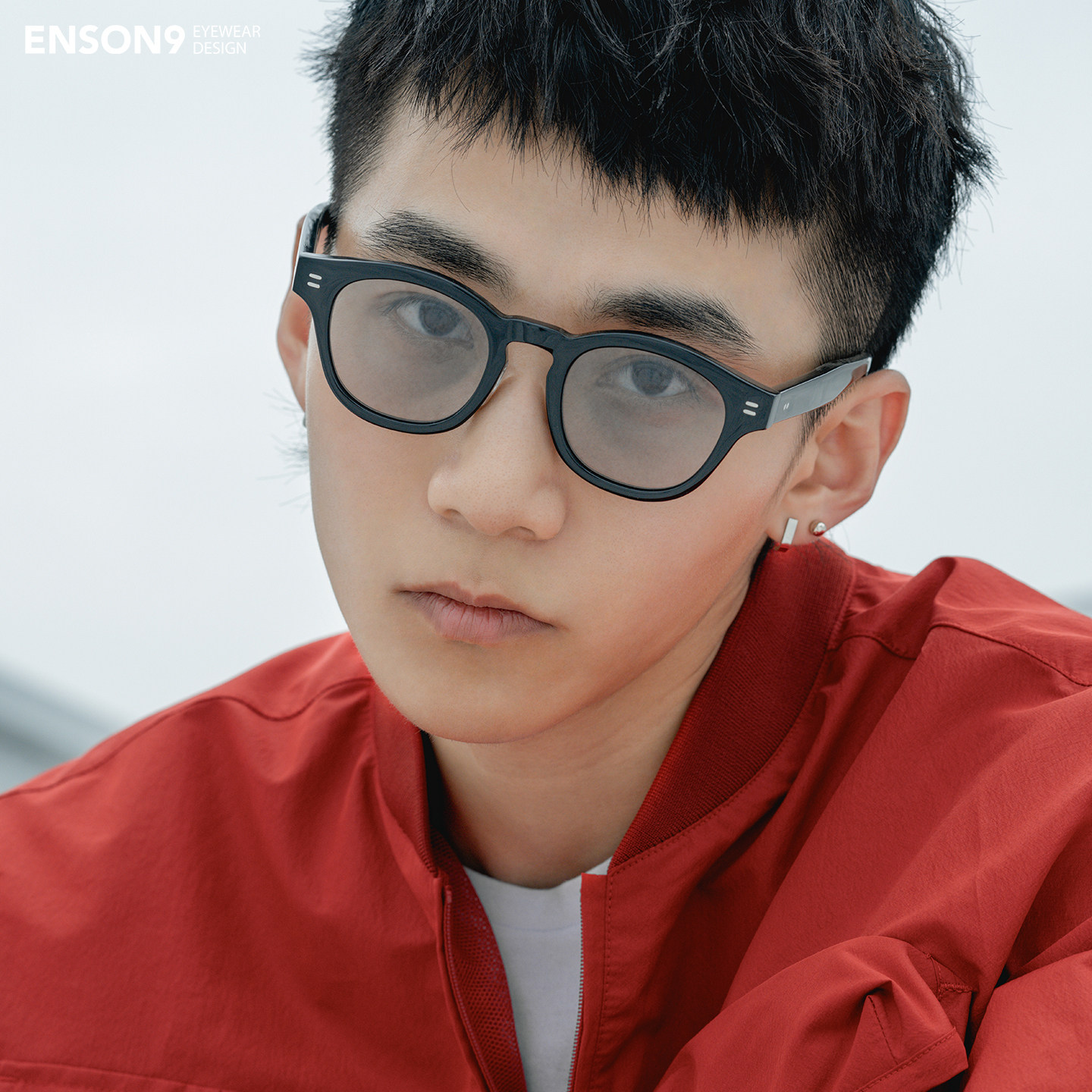 enson9复古粗框高级板材浅色太阳镜潮男 半透方框玳瑁色黑框墨镜