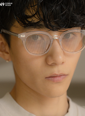 enson9日系复古半透明浅色太阳镜潮男女 板材圆框浅黄色有色眼镜