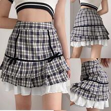 Women's JK skirt cute bow plaid short ruffle tie high wa