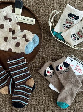 加厚儿童袜子冬季男童卡通加绒保暖小狗中筒宝宝袜棉可爱女童