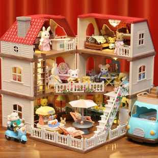 跨境过家家微缩场景配件玩具森林别墅家族灯光大屋小女孩礼物摆件