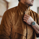 美拉德翻毛皮外套男秋 复古麂皮绒教练夹克立领短款 马登工装 美式