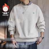 休闲灰色圆领加绒卫衣基础宽松内搭打底上衣男秋冬季 马登工装 美式