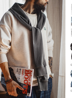 马登工装美式仿卫衣围巾披肩两用日系复古蓝色保暖围脖搭肩男秋冬