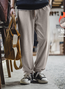 马登工装美式复古灰色刺绣卫裤休闲直筒束脚裤训练运动长裤子男冬