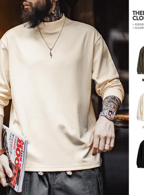 马登工装休闲半高领长袖打底衫纯色保暖内衣加厚抗静电内搭男款