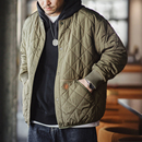 马登工装美式休闲绗缝棒球服夹克棉衣菱形格加厚保暖棉服外套男冬