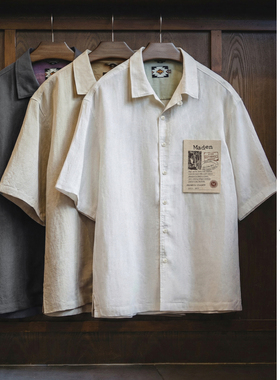马登工装莱赛尔短袖衬衫天丝古巴领松弛感衬衣美式老钱风外套男夏