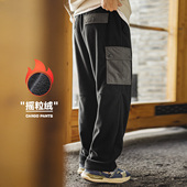 马登工装 子男冬 束脚保暖黑色多口袋休闲裤 美式 复古双面摇粒绒卫裤
