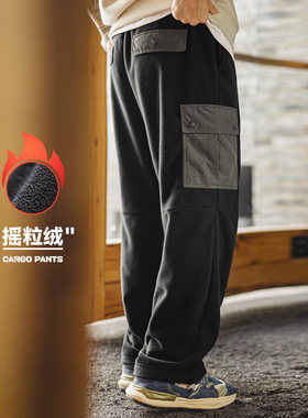 马登工装美式双面黑色摇粒绒卫裤