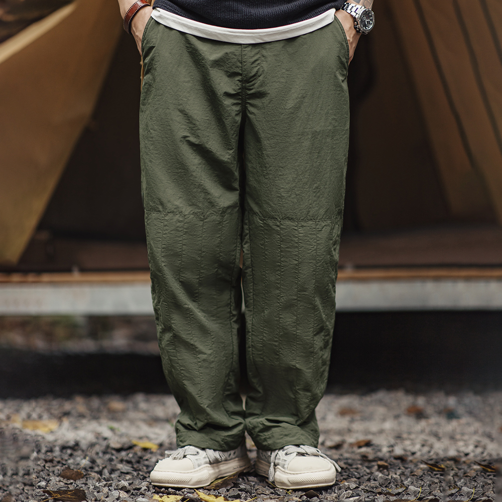 马登工装美式复古绗线褶皱双膝裤