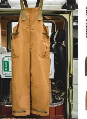 马登工装美式复古宽松BF直筒背带裤阿美咔叽休闲连体吊带长裤男春