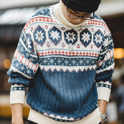 工装毛衣马登针织衫可翻高领