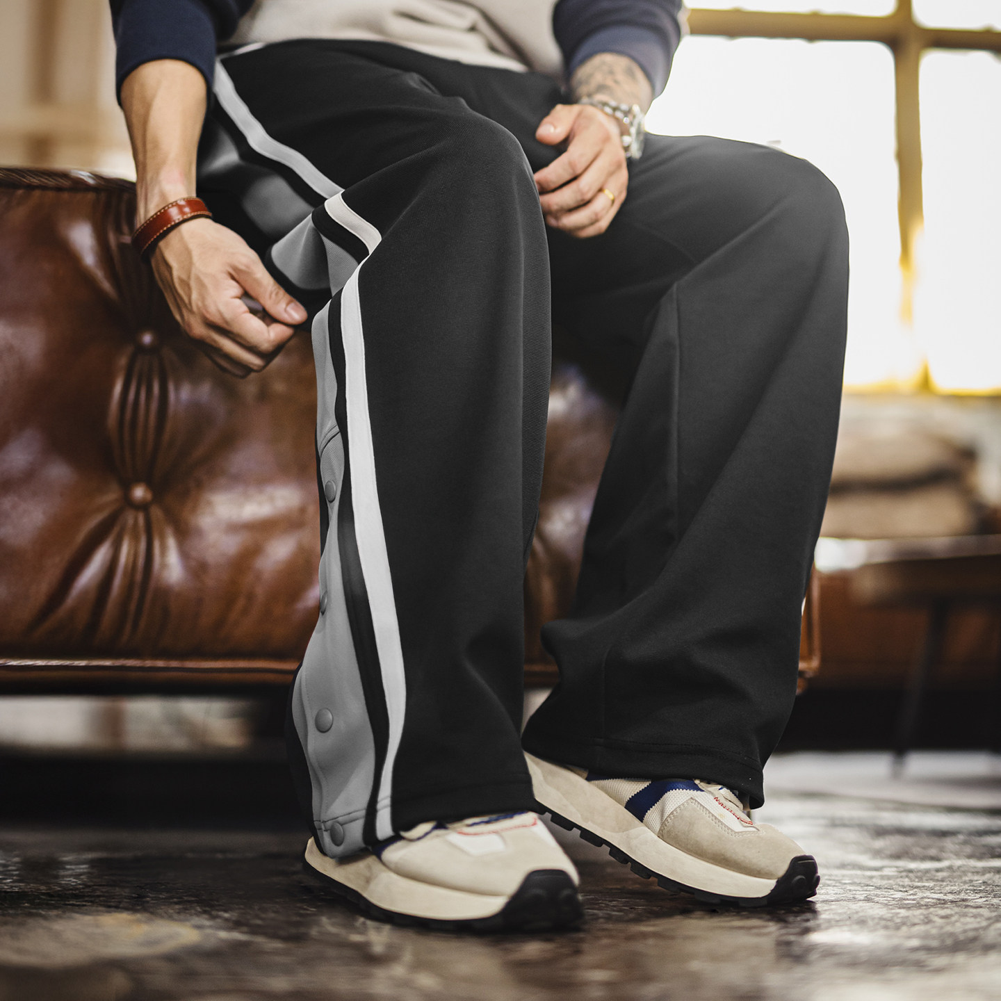 马登工装美式篮球排扣裤男款