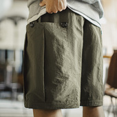 男夏季 马登工装 直筒梭织薄款 五分裤 美式 复古风琴大口袋军绿色短裤