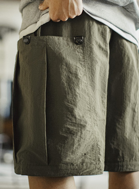 马登工装美式复古风琴大口袋军绿色短裤直筒梭织薄款五分裤男夏季