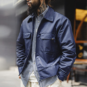 马登工装 美式 复古海军蓝刺绣夹克字母翻领拉链尼龙休闲外套男春