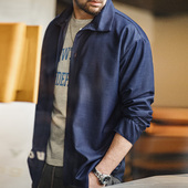 美式 复古仿天丝牛仔衬衫 丹宁宽松翻领薄款 马登工装 长袖 衬衣男春