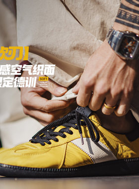 马登软刃新款黄色复古德训鞋圆头男士春夏季透气运动休闲软底板鞋