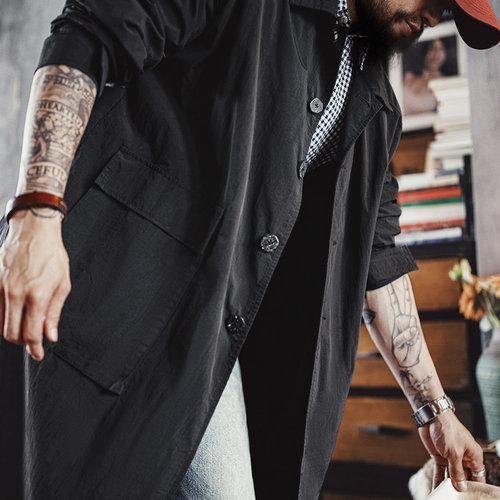 【塔丝隆风衣】马登工装黑色风衣