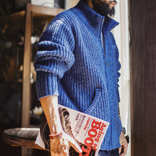 马登工装美式冰蓝色开衫毛衣外套