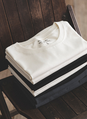 马登工装 重磅白色T恤纯棉正肩体恤半袖短袖打底二本针圆领男士夏