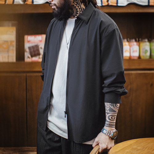 马登工装美式休闲垂感冰丝衬衫