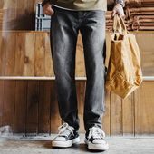 美式 休闲水洗做旧牛仔裤 灰色直筒微锥萝卜裤 马登工装 长裤 子男春冬